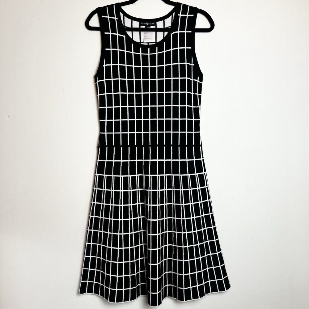 Tribal Femme Dress Black & White Windowpane Viscose Sz S